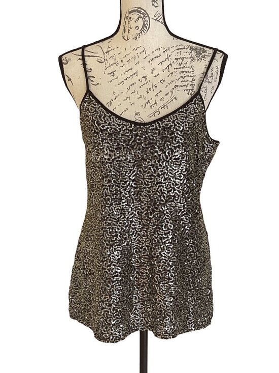 Express Tops - Express Gold Sequin Black Tank Top Bling Cami Sparkle Party K2K Night Out NEW L